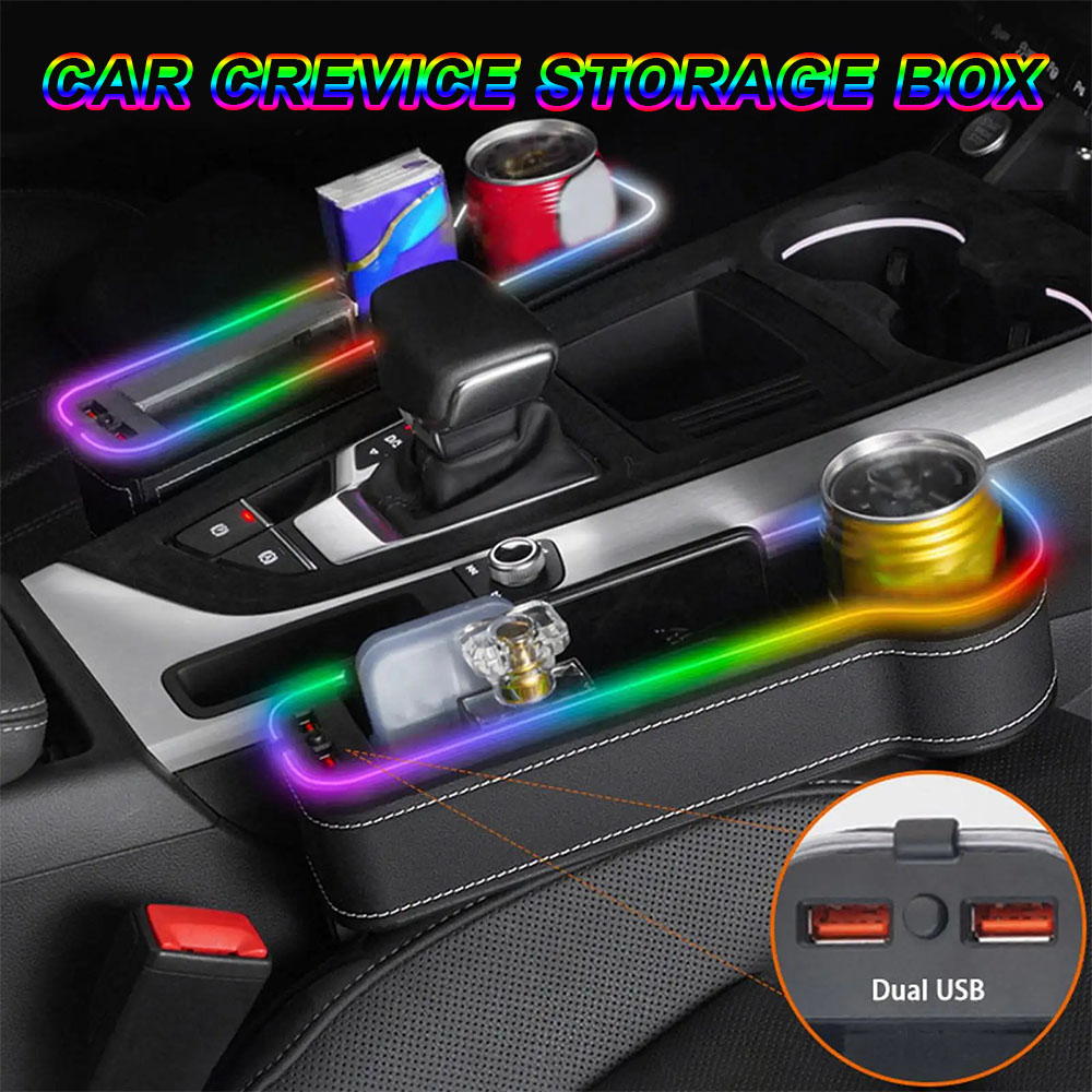 Seat Gap Filler Organizer With Usb Charger - Auto-Fugend-Aufbewahrungsbox, 7 Farben wechselnde LED-Autositz-Lückenfüller, Tasse,