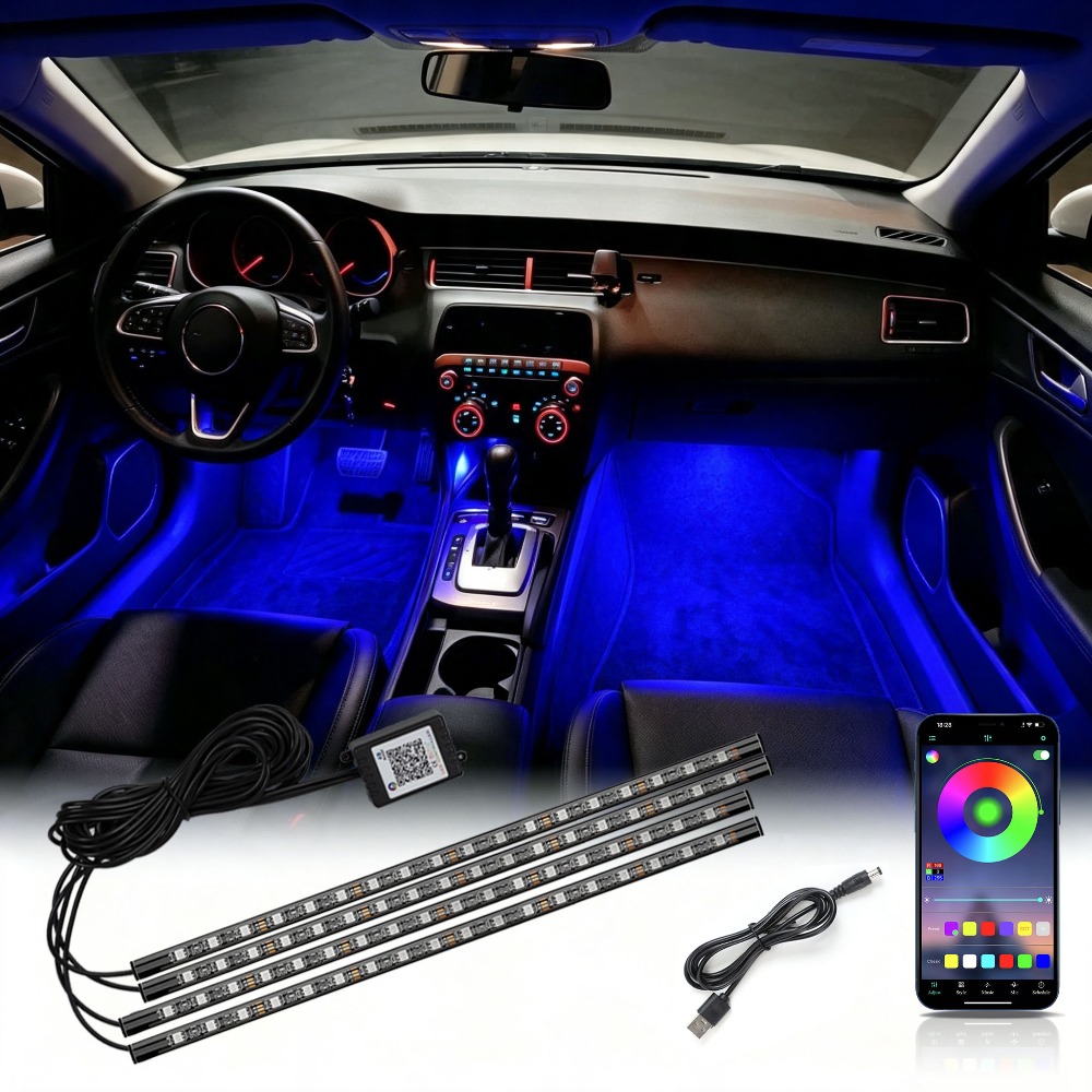 Led Ambient Interior Car Lights App Control - Multimodus RGB Neon Auto-Innenraum Fußraumbeleuchtung 72
