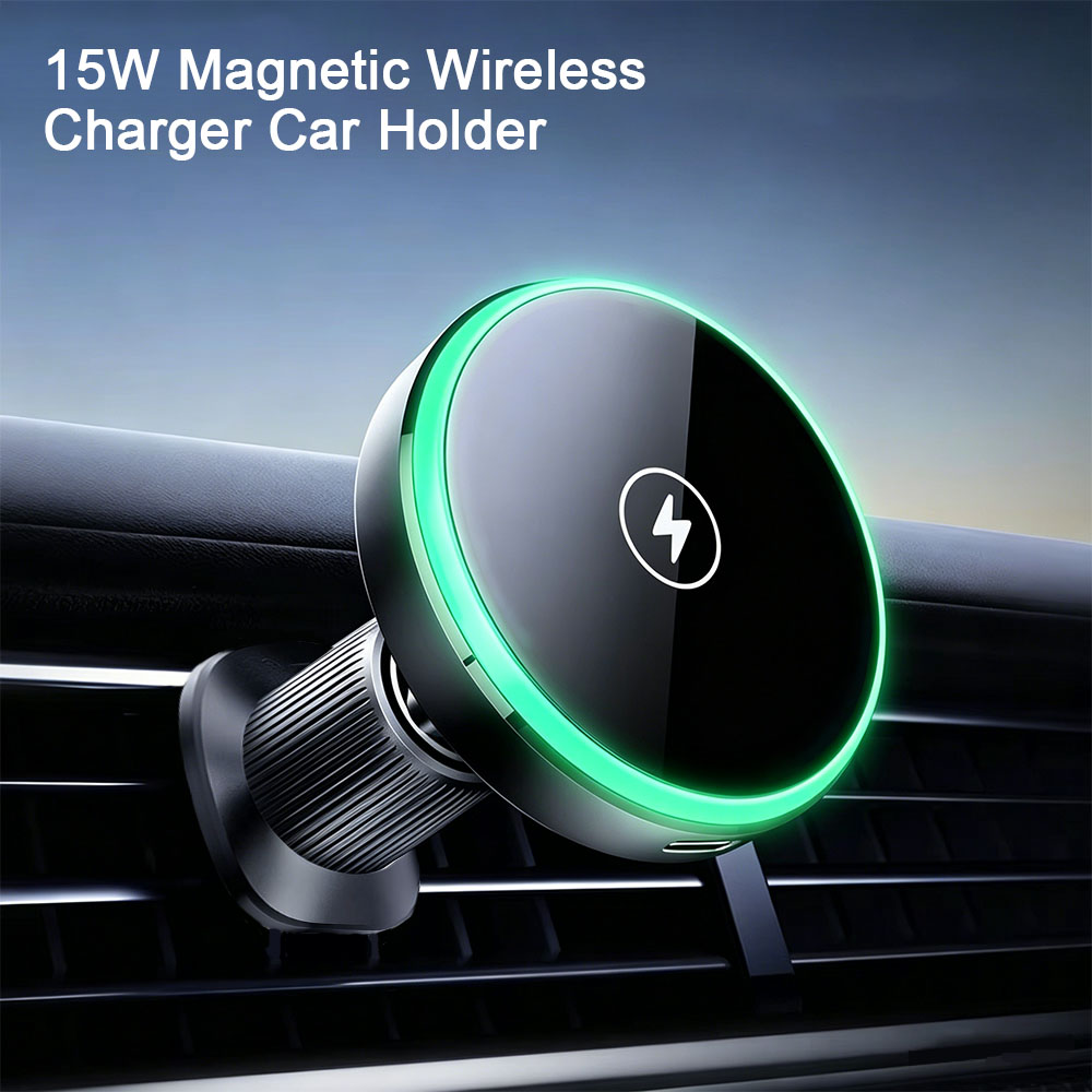 Magnetic Phone Holder For Car Vent - Magnetisches kabelloses Autoladegerät mit LED-Licht für