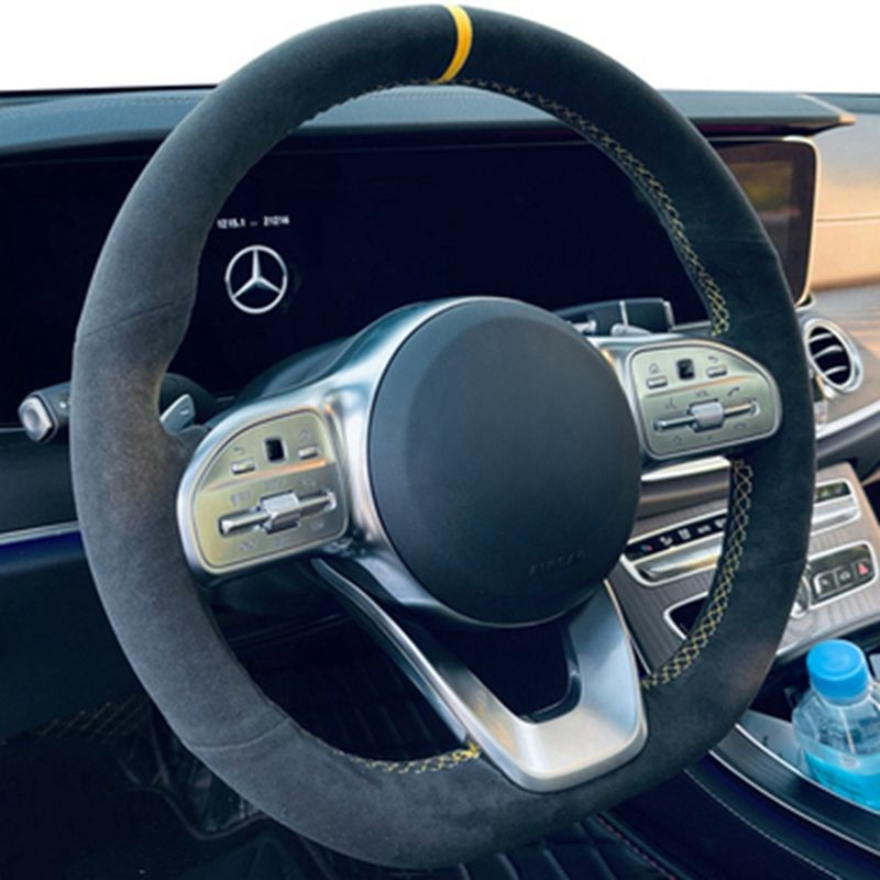 Car Steering Wheel Cover Anti Slip Breathable - Rutschfester Auto-Lenkradbezug aus schwarzem Wildledergeflecht für