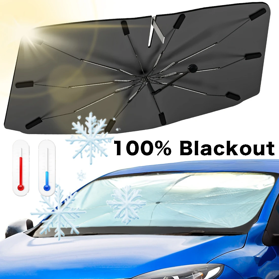 Car Sunshade Windshield Umbrella Foldable - Multifunktionaler, praktischer, faltbarer Auto-Windschutzscheiben-Sonnenschutz, Innenraumschutz, Zubehörteil,