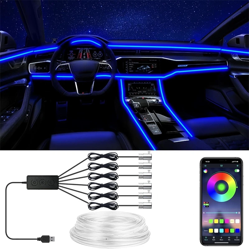 Led Ambient Interior Car Lights App Control - Flexible EL-Drahtleuchten mit App-Steuerung, Umgebungsatmosphäre, Streifenlicht,