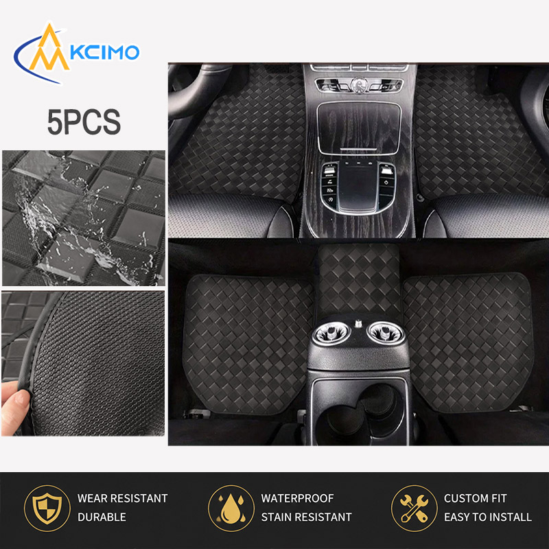 Car Floor Mats Universal Waterproof Leather - 5 Stück Diamantgitter-PVC-Leder-Autofußmatten, universell, wasserdicht, rutschfest,