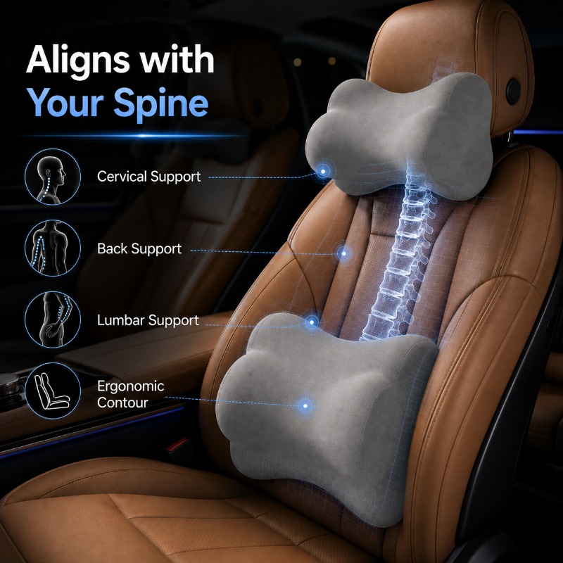 Memory Foam Car Neck Pillow Lumbar Support - Universelles Auto-Kopfstützen-Nackenkissen, Lendenstützkissen aus Memory-Schaum, ergonomische