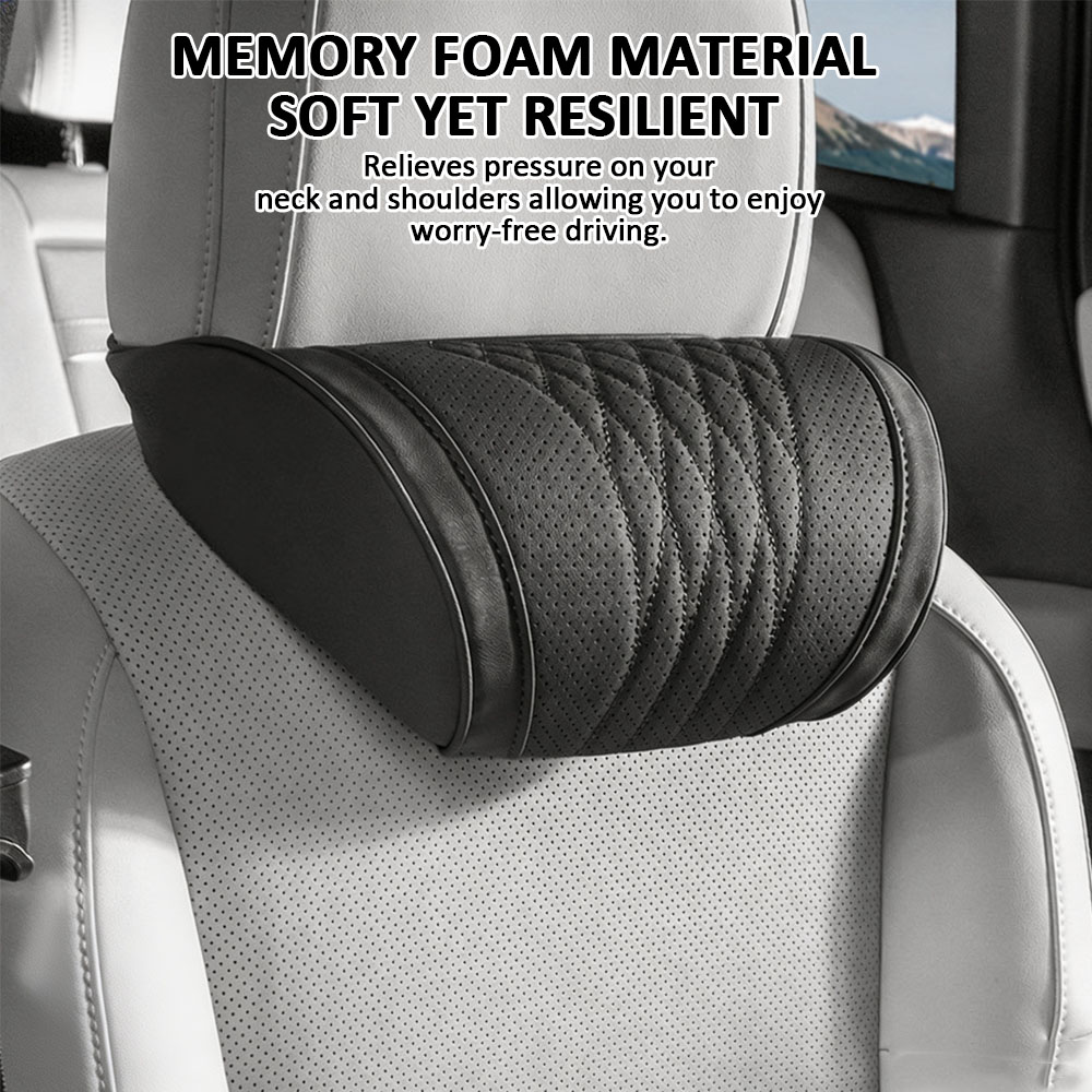 Memory Foam Car Neck Pillow Lumbar Support - Luxuriöses Memory-Schaum-Autokopfstützenkissen aus Napa-Lederimitat, weich und