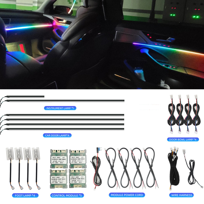 Led Ambient Interior Car Lights App Control - LED Auto-Innenraumbeleuchtung 64 RGB Symphonie Acryl-Lichtleiter