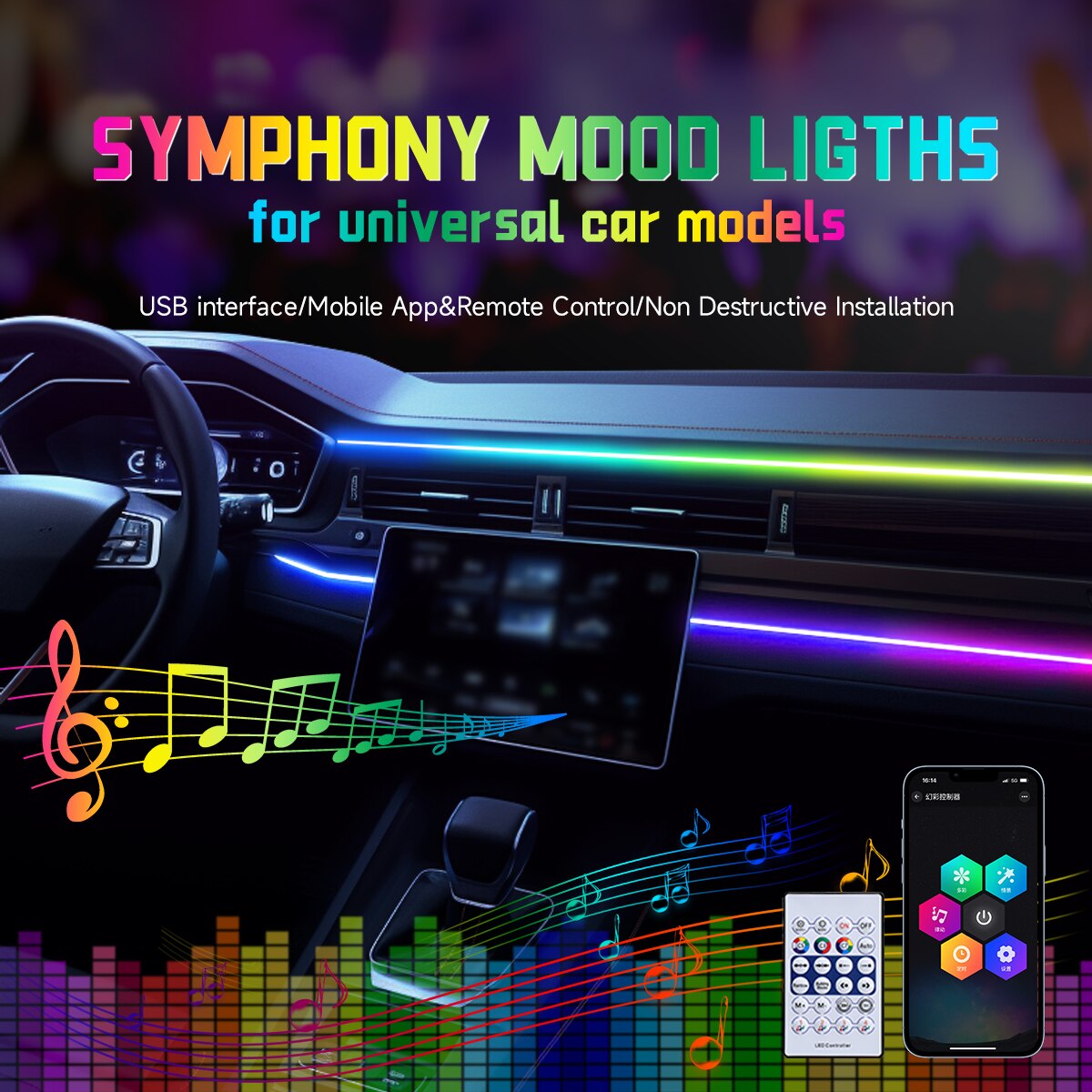 Auto LED Umgebungslicht USB 64 – Led Ambient Interior Car Lights App Control Bewertung und Preis